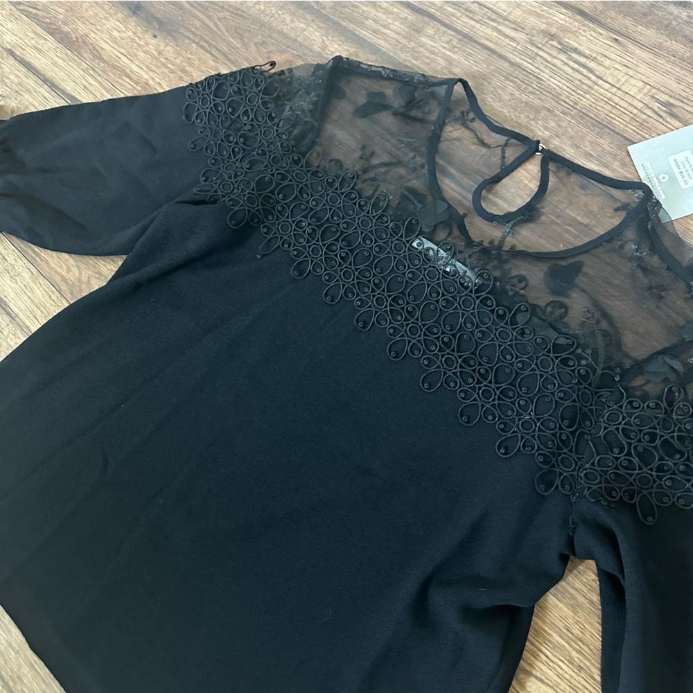 Marc New York Black Embroidered Long Sleeve Blouse NEW Sz M Date Night Cocktail